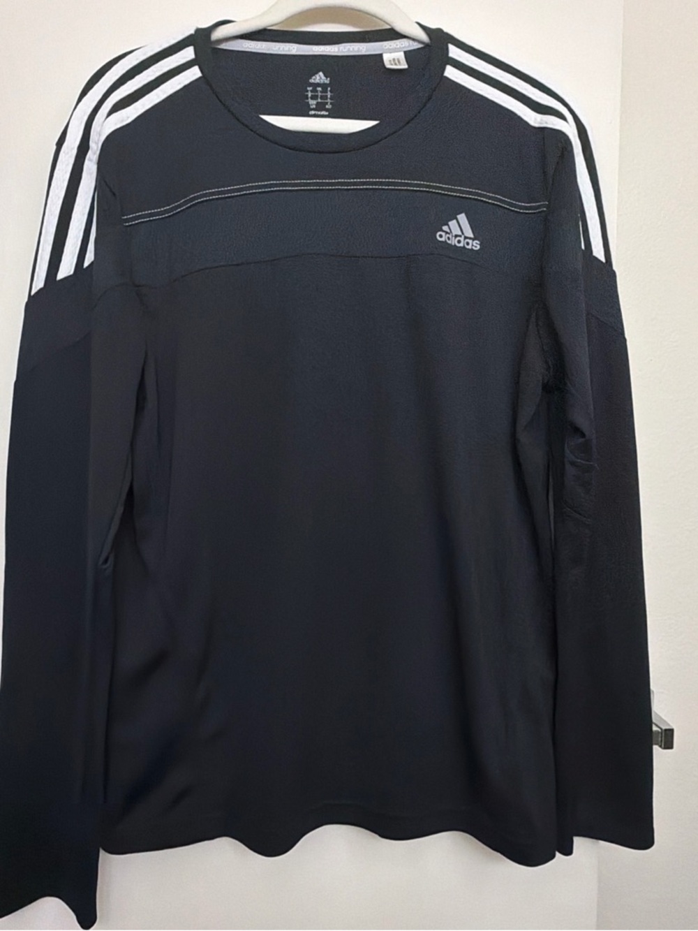 adidas Black Long-Sleeve Training Shirt with White Stripes